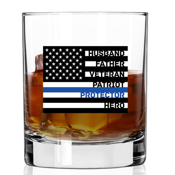 Protector Flag Thin Blue Line Whiskey Glass