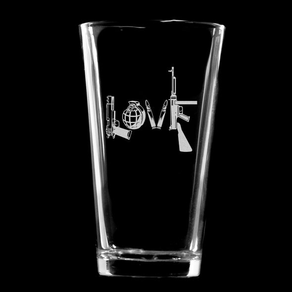 Love Spelled with Guns Pint Glass