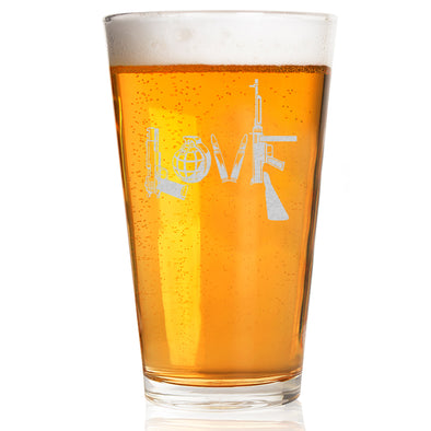 Love Spelled with Guns Pint Glass