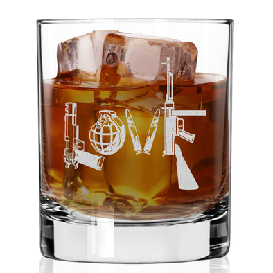 Love Spelled with Guns Whiskey Glass