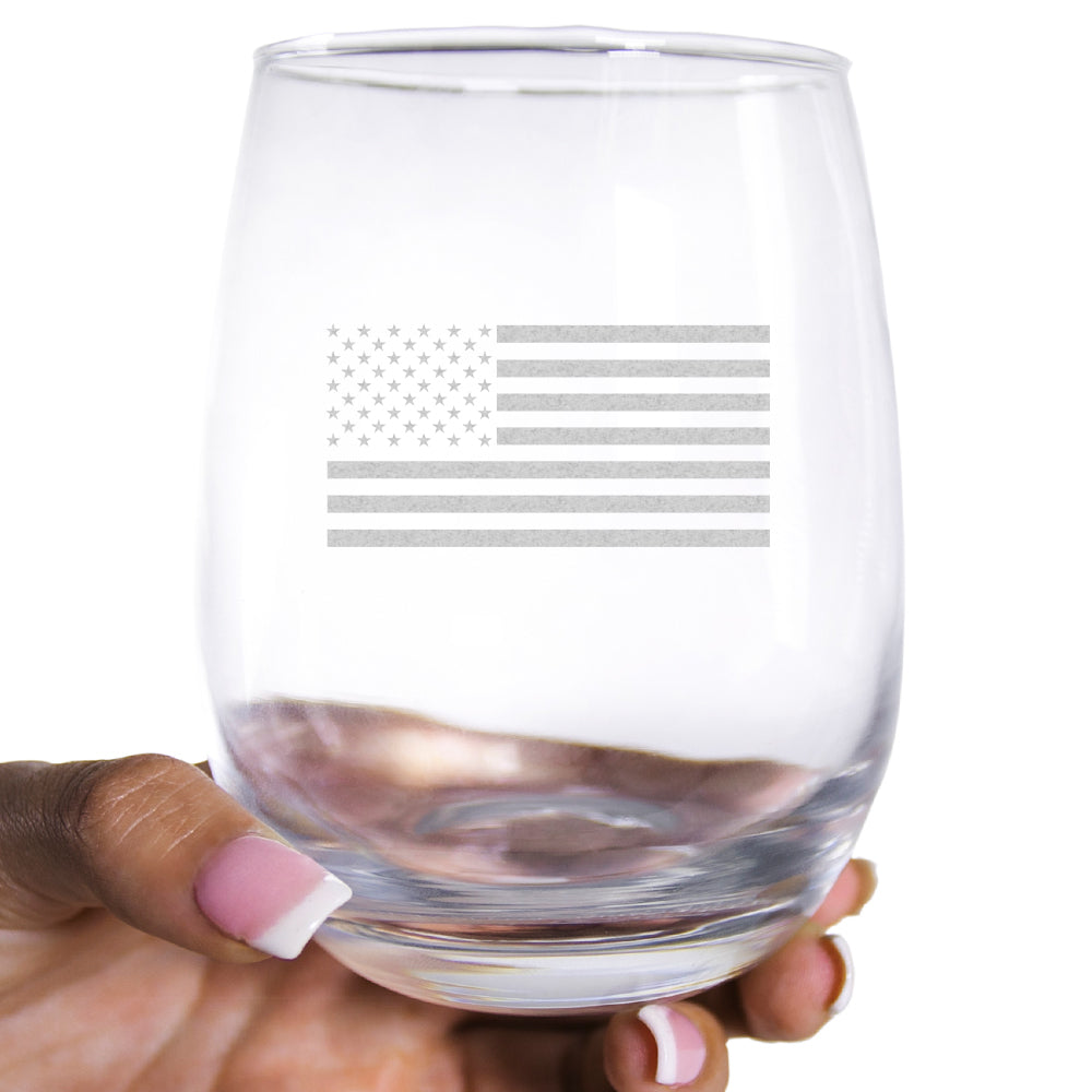 American Flag Long Stem Red Wine Glasses, Set of 2 Tall 20.5 oz Bordeaux  Style Delivered in Custom Round Gift Box, Ideal Patriotic Gift, 4th of July