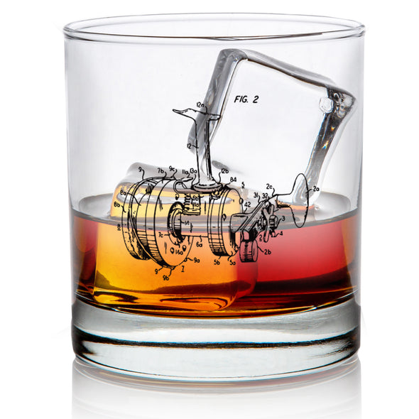 Fish Reel Patent Whiskey Glass