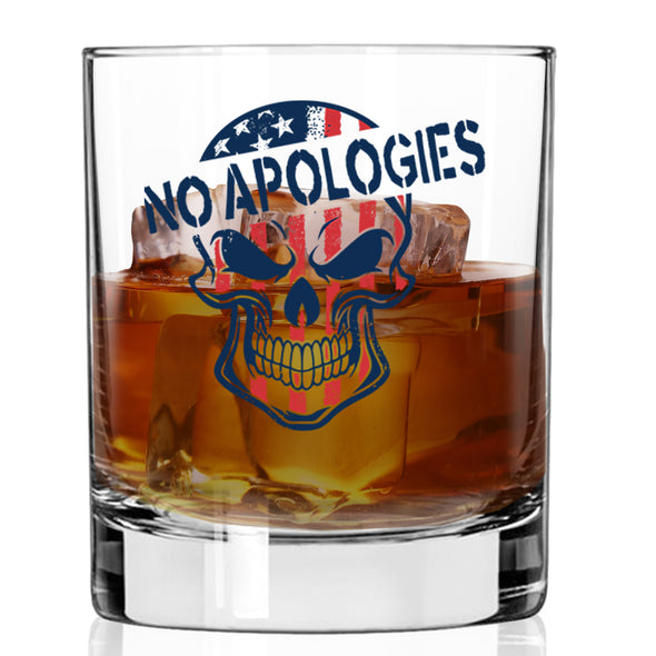 No Apologies Skull Whiskey Glass