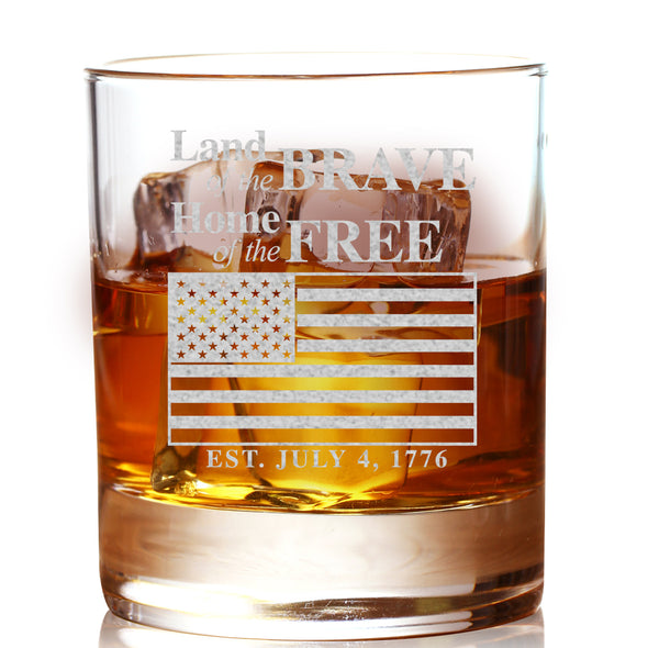 Land of The Brave, Home of The Free Whiskey Glass