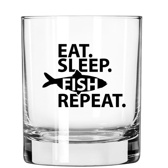 Eat Sleep Fish Repeat Whiskey Glass