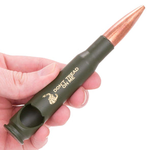 Olive drab Gadsden Flag "Don't Tread on Me" .50 Caliber Bullet Bottle Opener