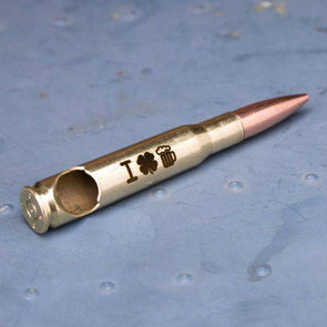 Brass St. Patric I Love Beer .50 Caliber Bullet Bottle Opener