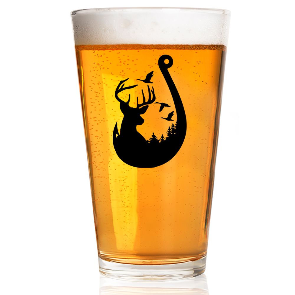 beer with fishing hook Fishing Hook Hunt and Fish Pint Glass